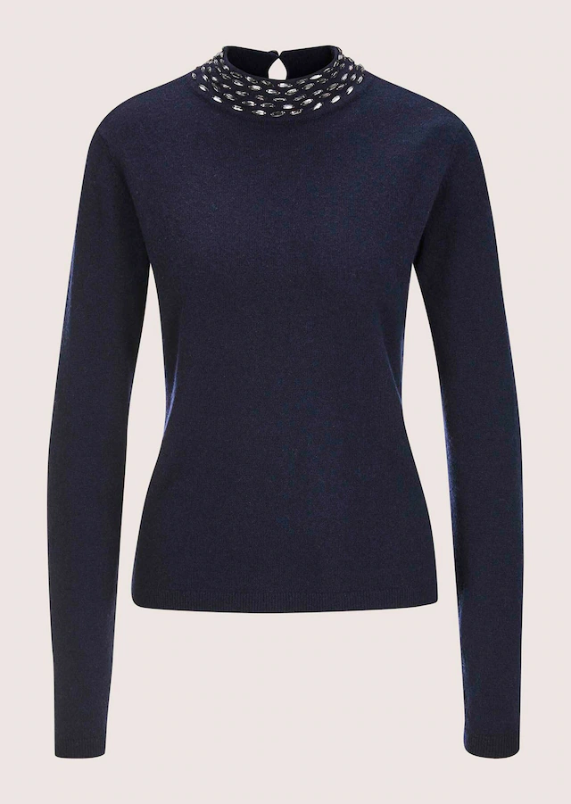 MADELEINE Longpullover »Strickpullover Eleganter Wollpullover mit Stehkragen« mit Dekosteinen