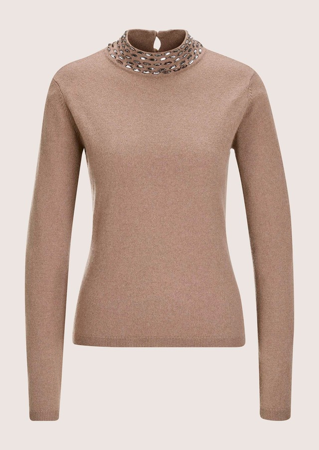 MADELEINE Longpullover »Strickpullover Eleganter Wollpullover mit Stehkragen« mit Dekosteinen