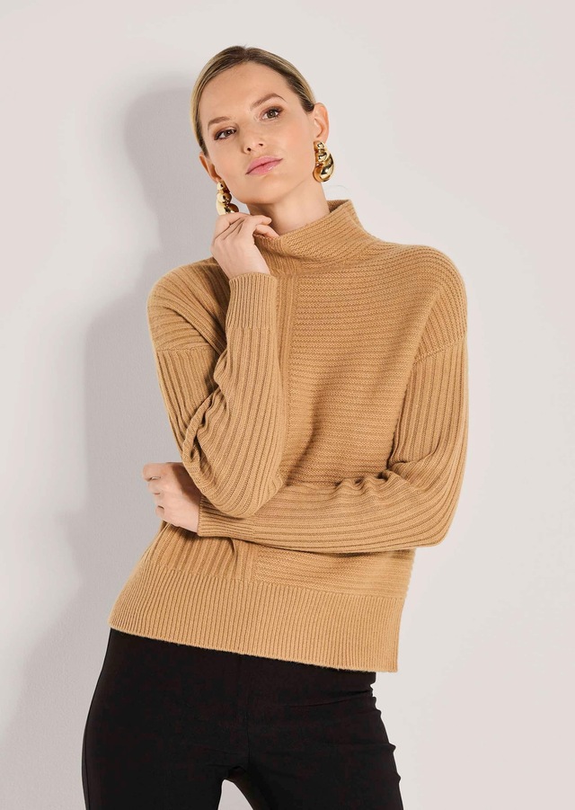 MADELEINE Longpullover »Strickpullover Eleganter Wollpullover mit Stehkragen« Mustermix