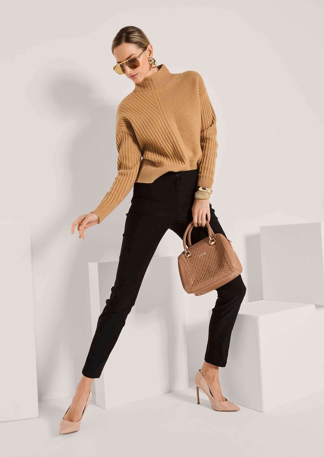 MADELEINE Longpullover »Strickpullover Eleganter Wollpullover mit Stehkragen« Mustermix