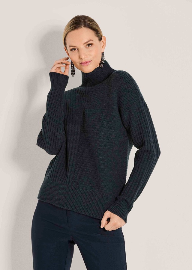 MADELEINE Longpullover »Strickpullover Eleganter Wollpullover mit Stehkragen« Mustermix