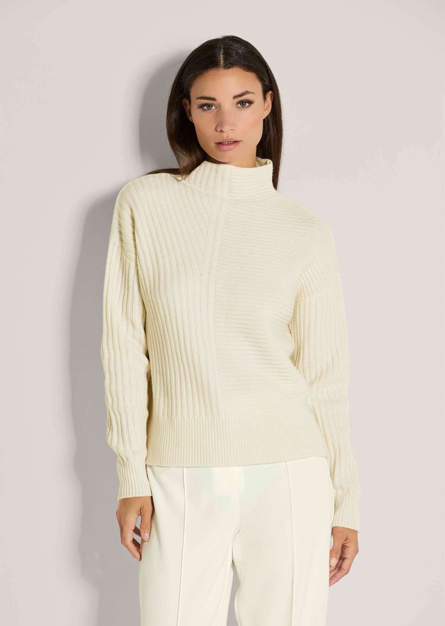 MADELEINE Longpullover »Strickpullover Eleganter Wollpullover mit Stehkragen« Mustermix