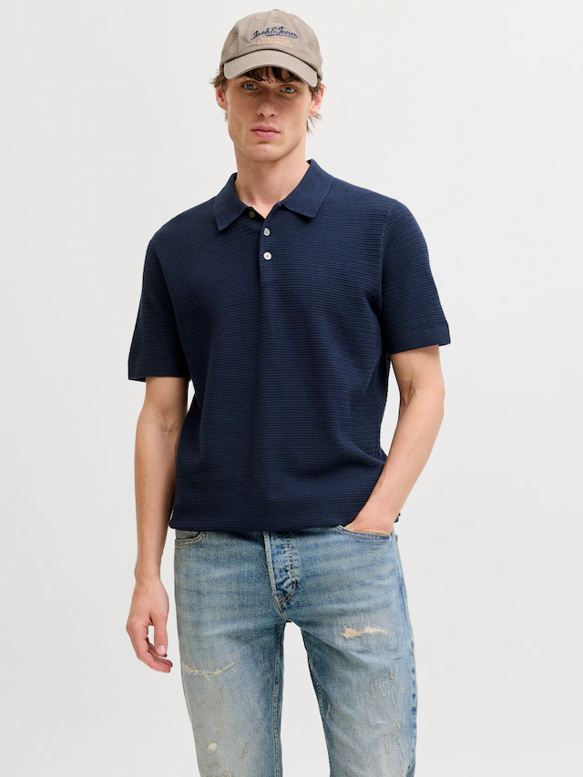 Jack & Jones Polokragenpullover »JPRBLURILEY KNIT POLO SS SN« Baumwolle, regular fit
