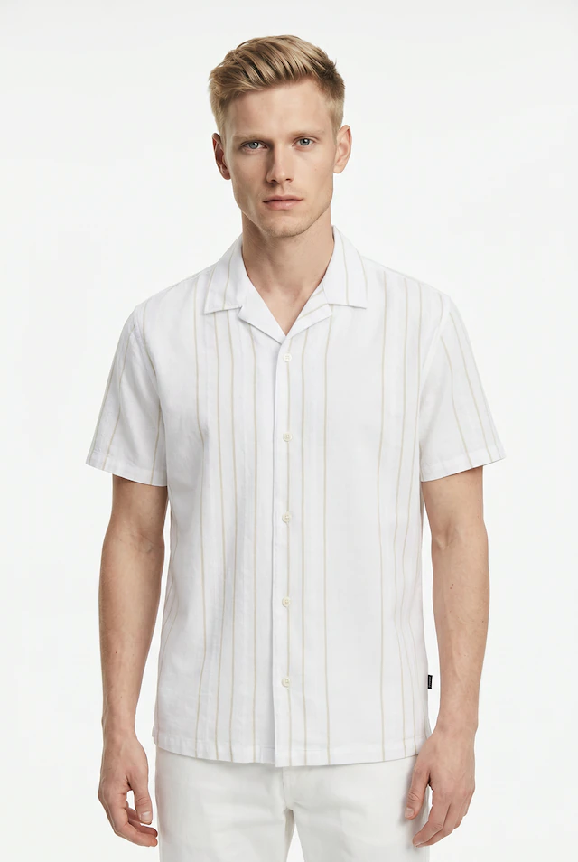 Jack & Jones Kurzarmhemd »JPRBLARIVER LINEN BL. DOBBY SS SHIRT SN« mit Resort Kragen