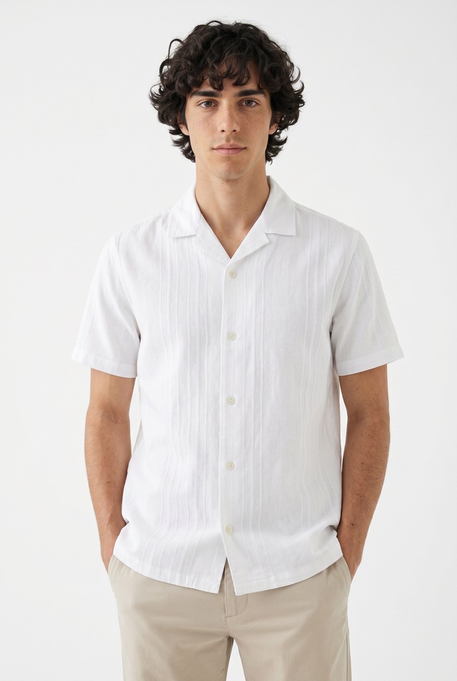 Jack & Jones Kurzarmhemd »JPRBLARIVER LINEN BL. DOBBY SS SHIRT SN« mit Resort Kragen