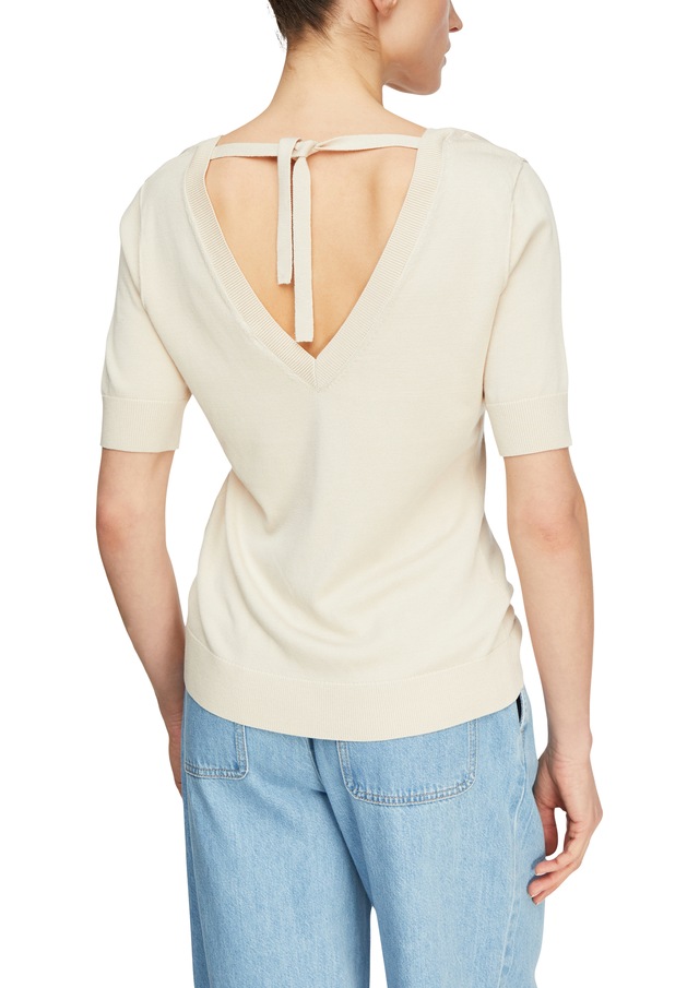 Comma Strickpullover Halbarm-Pullover mit V-Ausschnitt und Bindung im Nacken