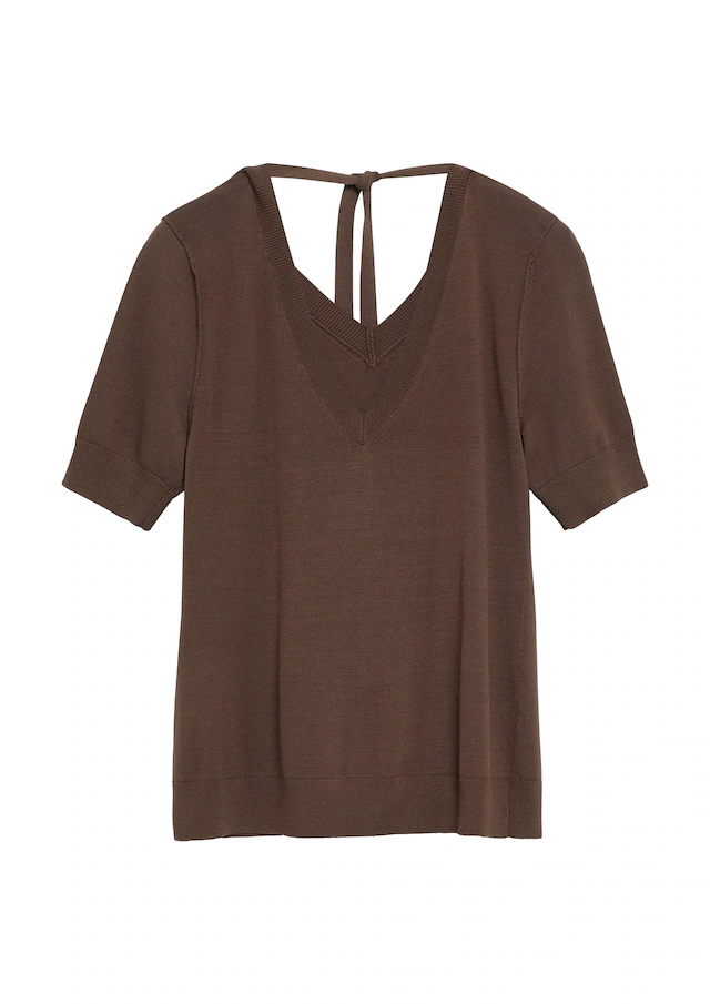 Comma Strickpullover Halbarm-Pullover mit V-Ausschnitt und Bindung im Nacken