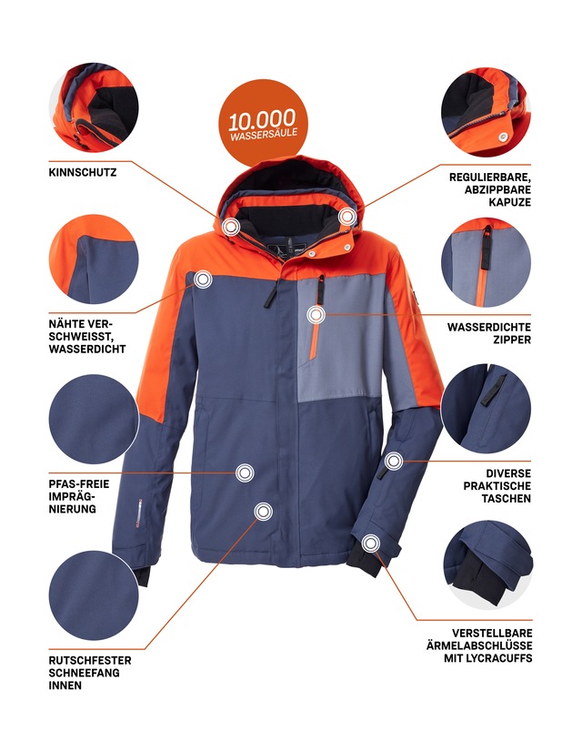 Killtec Skijacke »KSW 52 MN SKI JCKT« Wasserdichte, atmungsaktive Herrenjacke mit Schneefang und Taschen