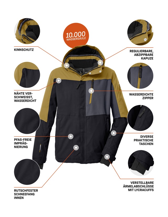 Killtec Skijacke »KSW 52 MN SKI JCKT« Wasserdichte, atmungsaktive Herrenjacke mit Schneefang und Taschen