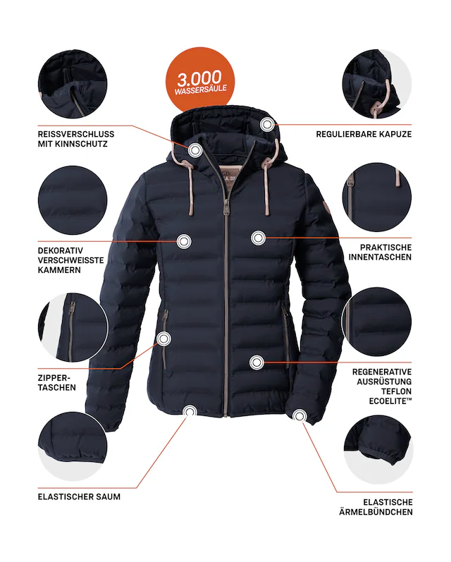 G.I.G.A. DX by killtec Steppjacke »Damen Steppjacke OOGW 1« Leichte Steppjacke, wasserabweisend, weitenregulierbare Kapuze