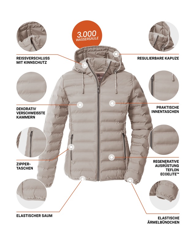 G.I.G.A. DX by killtec Steppjacke »Damen Steppjacke OOGW 1« Leichte Steppjacke, wasserabweisend, weitenregulierbare Kapuze