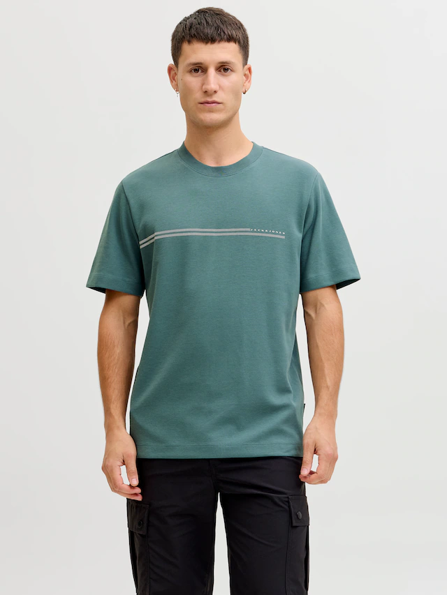 Jack & Jones Kurzarmshirt »JCOFUSION CHEST BRAND TEE SS CREW SN« Materialmix, regular fit