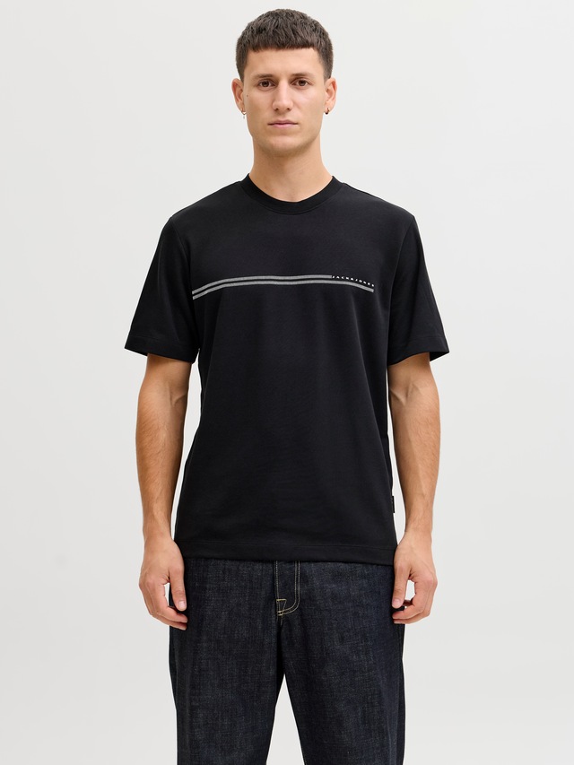 Jack & Jones Kurzarmshirt »JCOFUSION CHEST BRAND TEE SS CREW SN« Materialmix, regular fit