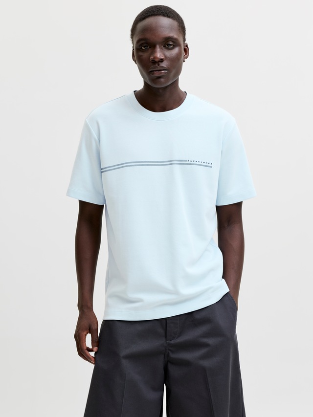 Jack & Jones Kurzarmshirt »JCOFUSION CHEST BRAND TEE SS CREW SN« Materialmix, regular fit