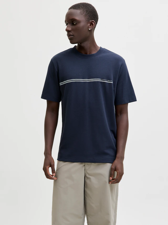 Jack & Jones Kurzarmshirt »JCOFUSION CHEST BRAND TEE SS CREW SN« Materialmix, regular fit