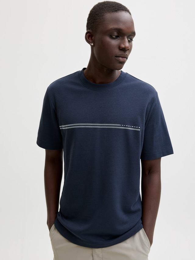 Jack & Jones Kurzarmshirt »JCOFUSION CHEST BRAND TEE SS CREW SN« Materialmix, regular fit