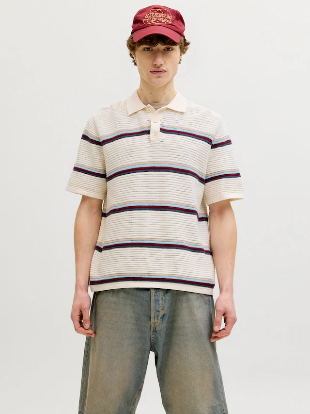 Jack & Jones Polokragenpullover »JORMAINE KNIT STRIPE POLO SN« Baumwolle, relaxed fit