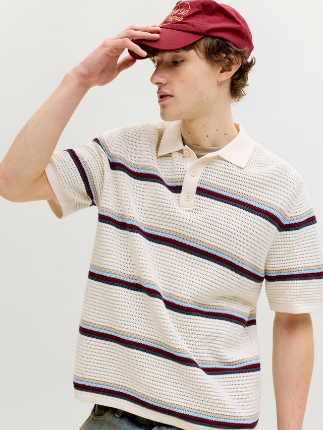 Jack & Jones Polokragenpullover »JORMAINE KNIT STRIPE POLO SN« Baumwolle, relaxed fit