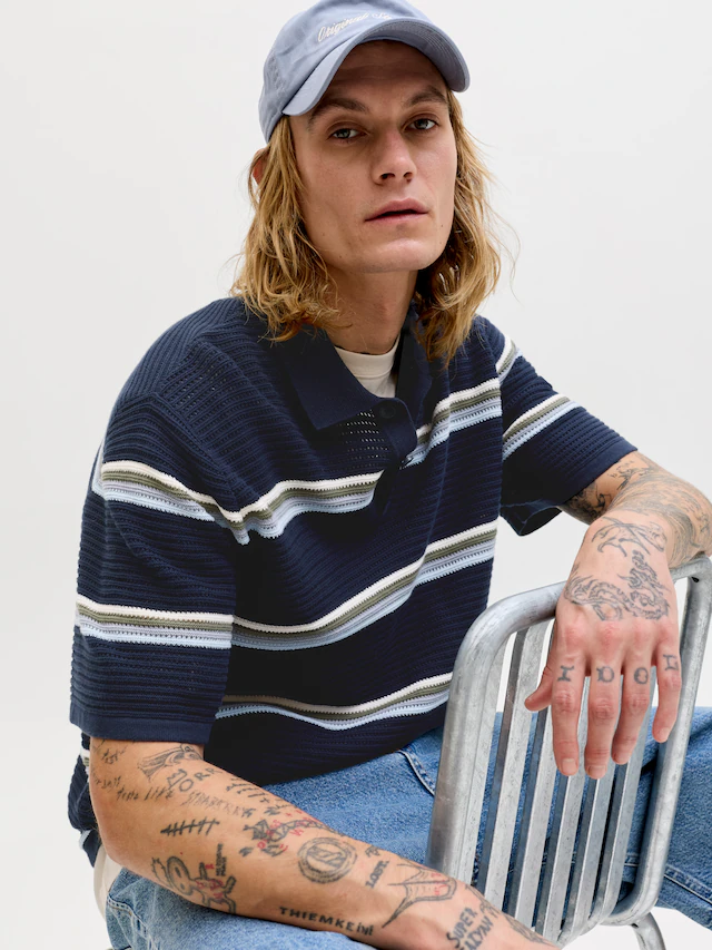 Jack & Jones Polokragenpullover »JORMAINE KNIT STRIPE POLO SN« Baumwolle, relaxed fit