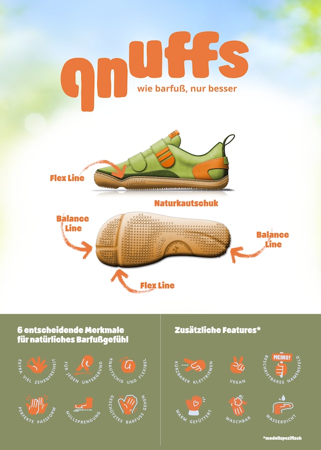 qnuffs Barfußschuh »Lerche« Sneaker, Halbschuh, Sneaker mit Namenschild an der Ferse