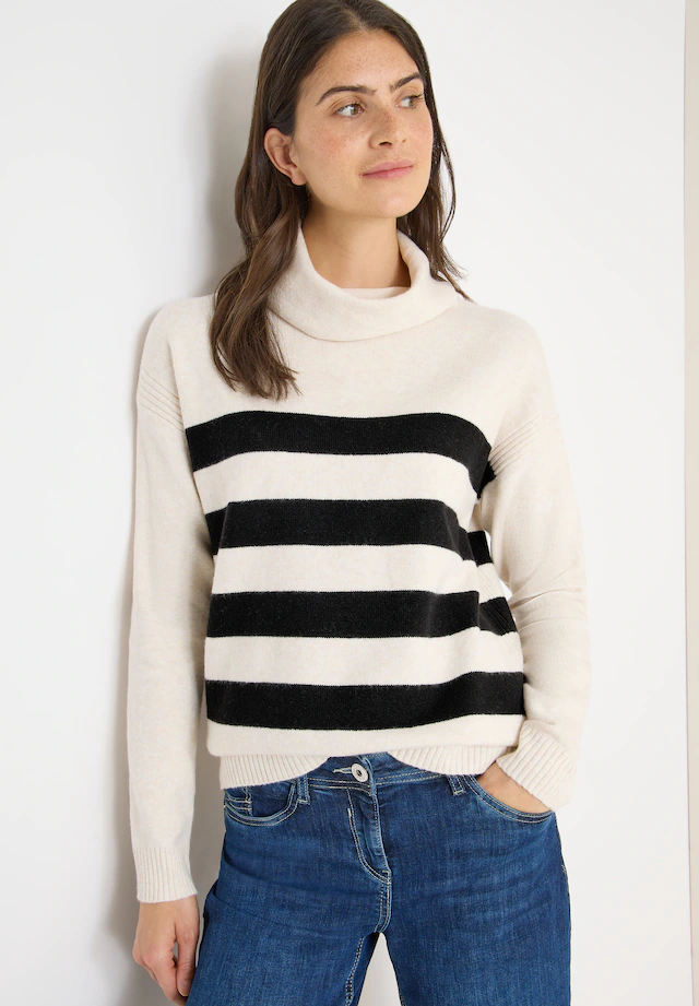 Cecil Rollkragenpullover mit Colorblocking-Streifen und großem Kragen