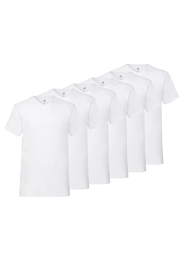 Fruit of the Loom T-Shirt Packung, 6 Stk. aus Baumwolle, V-Ausschnitt, 6-teilig