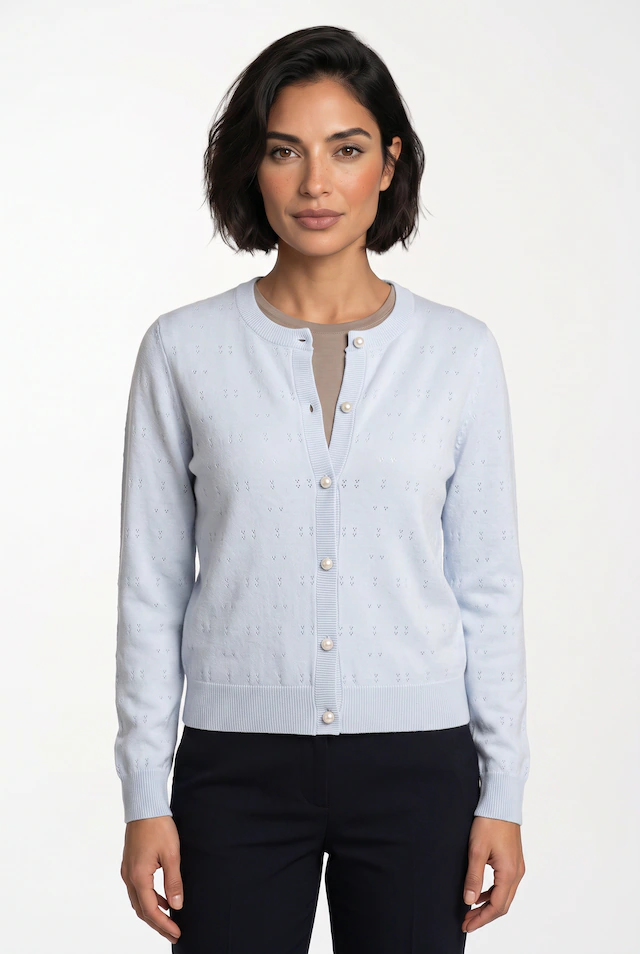 rosemunde Strickjacke »Laica Pointelle cardigan mit Wolle und Kaschmir« mit Rundhalsausschnitt, wunderschönes Ajour-Strickmuster