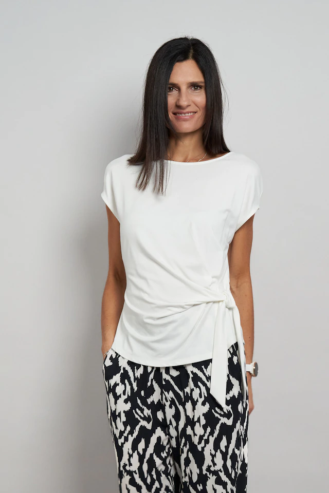 Seidel Moden Kurzarmshirt Rundhals-Shirt mit Knoten-Detail an der Seite - MADE IN GERMANY