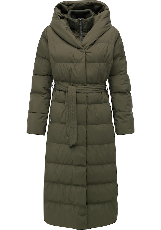 Ragwear Steppmantel »Niani Long« Langer warmer Wintermantel mit Bindegürtel