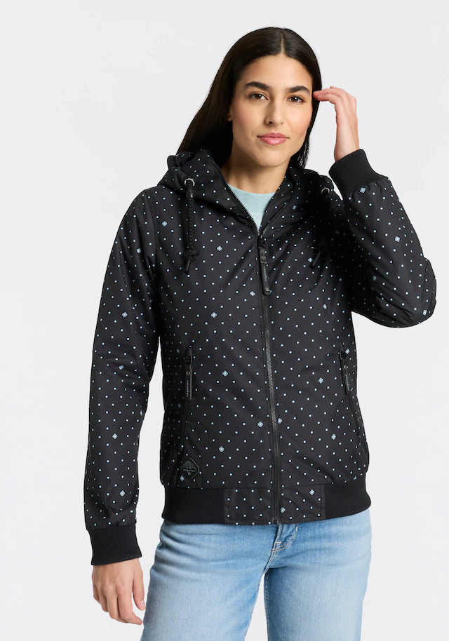 Ragwear Outdoorjacke »NUGGIE DOTS O« mit Kapuze aus Polyester, hüftlange Passform, hochschließender Kragen