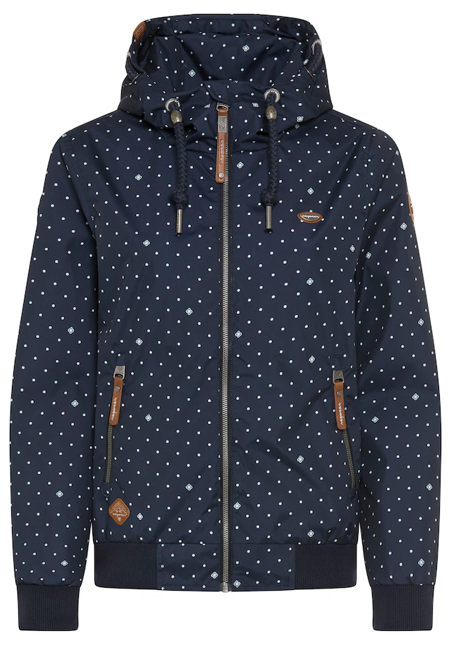 Ragwear Outdoorjacke »NUGGIE DOTS O« mit Kapuze aus Polyester, hüftlange Passform, hochschließender Kragen
