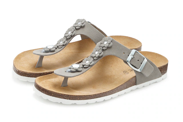 Vivance Pantolette »Mule, Sandale, offener Schuh, Sommerschuh,« NEU aus Leder mit Korkfußbett und Blüten-Applikation