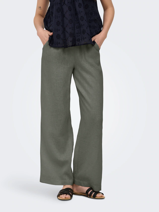 ONLY Schlupfhose »ONLBRUXELLES MW LIN BL TIE PANT PNT NOOS« Sommerhose mit Leinen