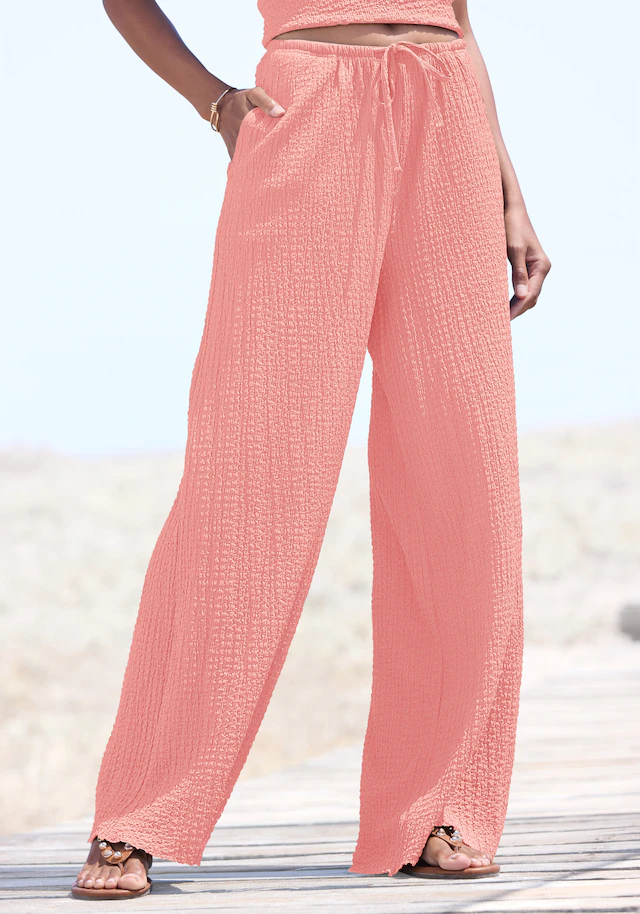 LASCANA Schlupfhose »bügelfrei mit weitem Bein« aus bequemen Stoff mit Kordelzug, Sommerhose, Strandhose