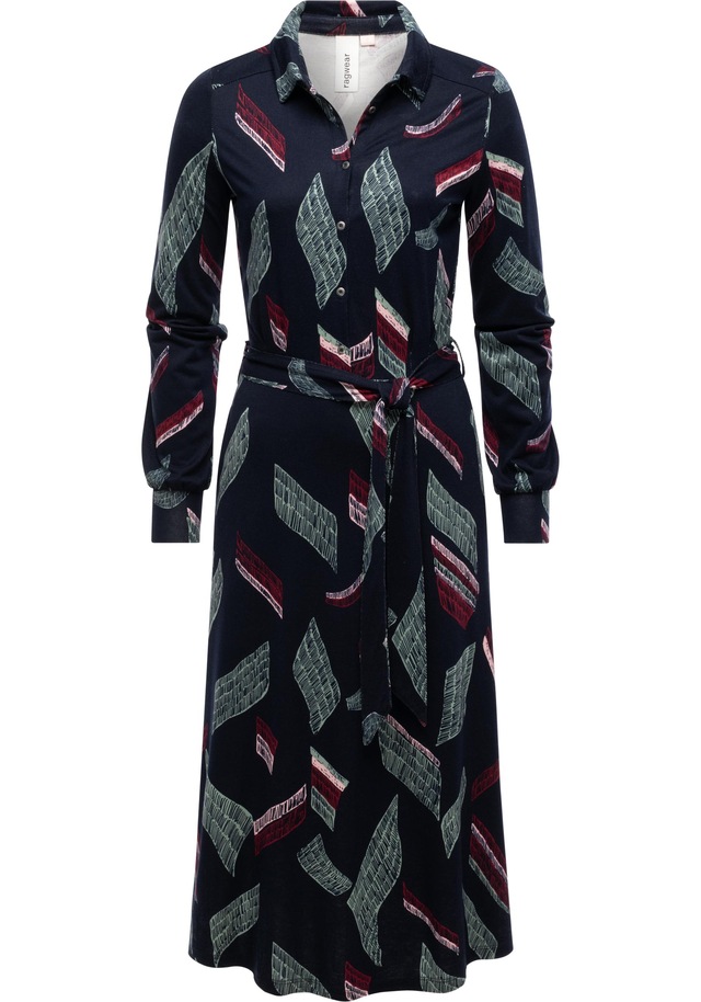 Ragwear Blusenkleid »Plantee Print« Eingrifftaschen Modisches Damenkleid mit Taillengürtel