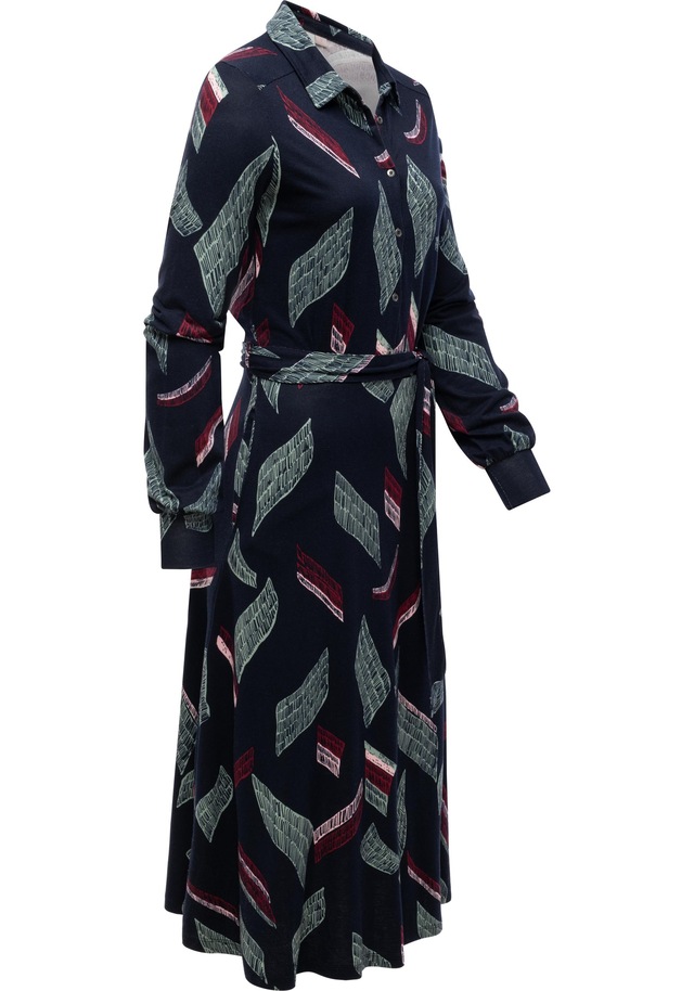 Ragwear Blusenkleid »Plantee Print« Eingrifftaschen Modisches Damenkleid mit Taillengürtel