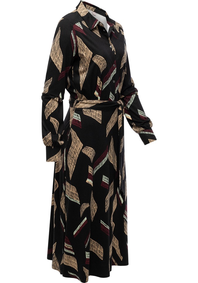 Ragwear Blusenkleid »Plantee Print« Eingrifftaschen Modisches Damenkleid mit Taillengürtel