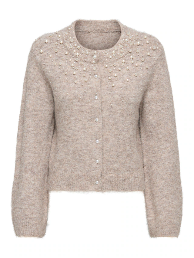 ONLY Strickjacke »ONLMIGGIE LS O-NECK PEARL CARDIGA EX KNT« Materialmix, regular fit