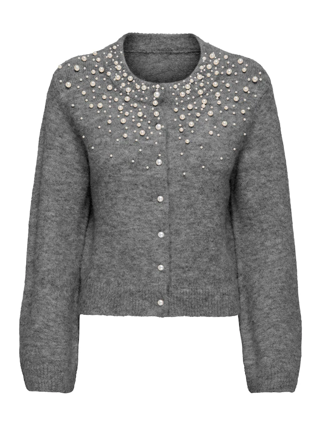 ONLY Strickjacke »ONLMIGGIE LS O-NECK PEARL CARDIGA EX KNT« Materialmix, regular fit