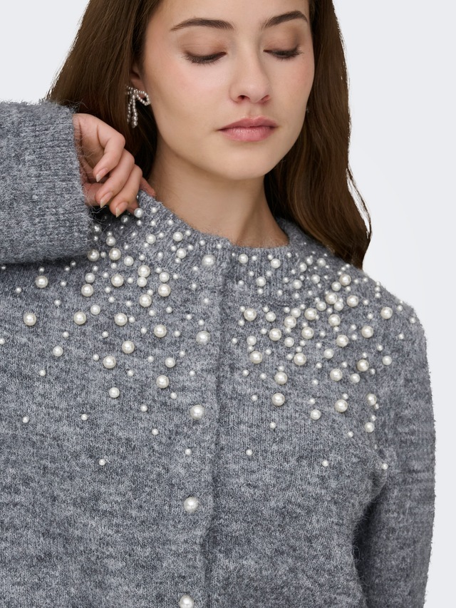 ONLY Strickjacke »ONLMIGGIE LS O-NECK PEARL CARDIGA EX KNT« Materialmix, regular fit