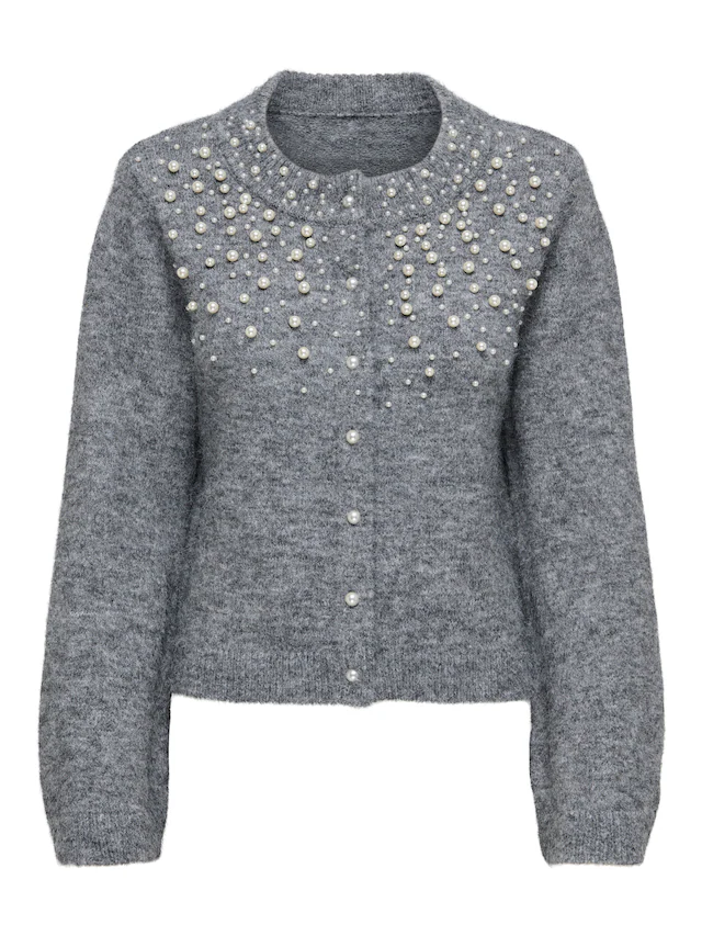 ONLY Strickjacke »ONLMIGGIE LS O-NECK PEARL CARDIGA EX KNT« Materialmix, regular fit
