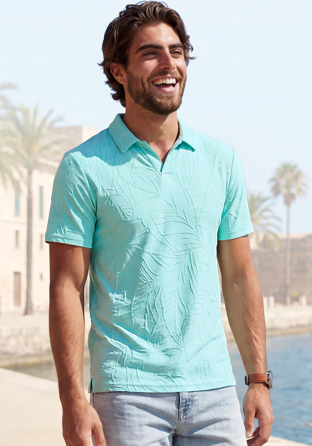 Beachtime Poloshirt », T-Shirt mit modischen Blätter-Design« neue Strukturqualität im Blätter-Design
