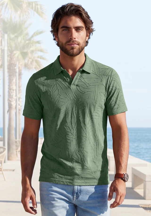 Beachtime Poloshirt », T-Shirt mit modischen Blätter-Design« neue Strukturqualität im Blätter-Design
