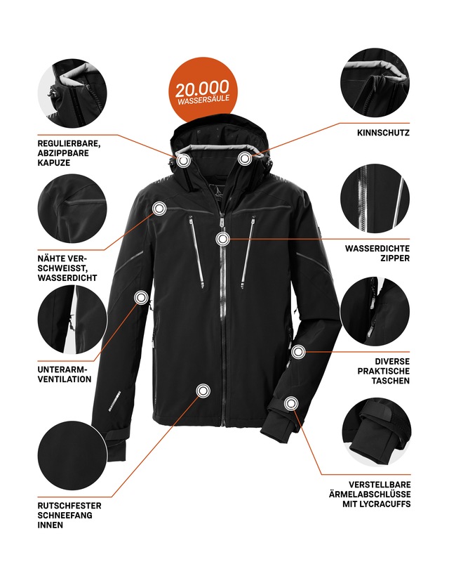 Killtec Skijacke »KSW 50 MN SKI JCKT« Herren Skijacke: wasserdicht, atmungsaktiv, 4-Wege-Stretch, Schneefang