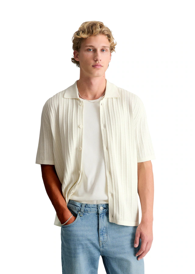 Marc O'Polo DENIM Strickjacke Kurzarm-Strickjacke im Polostil regular mit Lochstruktur