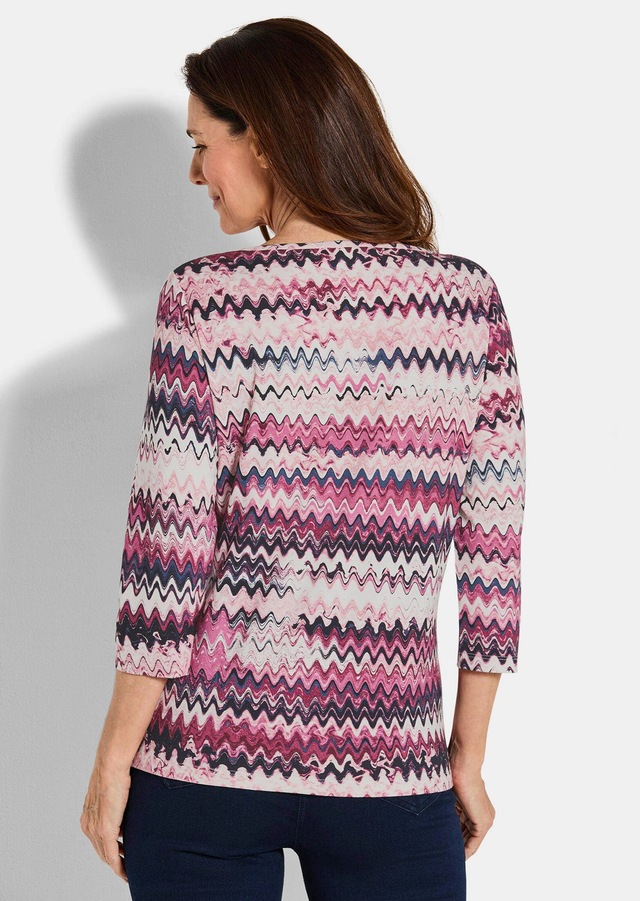 GOLDNER Print-Shirt »Kurzgröße Halbarm-Viskosebluse, Zickzack-Design« Zickzack-Muster
