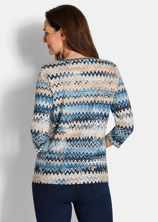 GOLDNER Print-Shirt »Kurzgröße Halbarm-Viskosebluse, Zickzack-Design« Zickzack-Muster