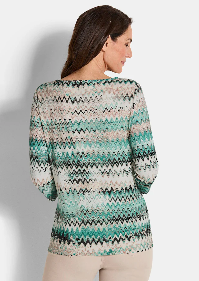 GOLDNER Print-Shirt »Kurzgröße Halbarm-Viskosebluse, Zickzack-Design« Zickzack-Muster