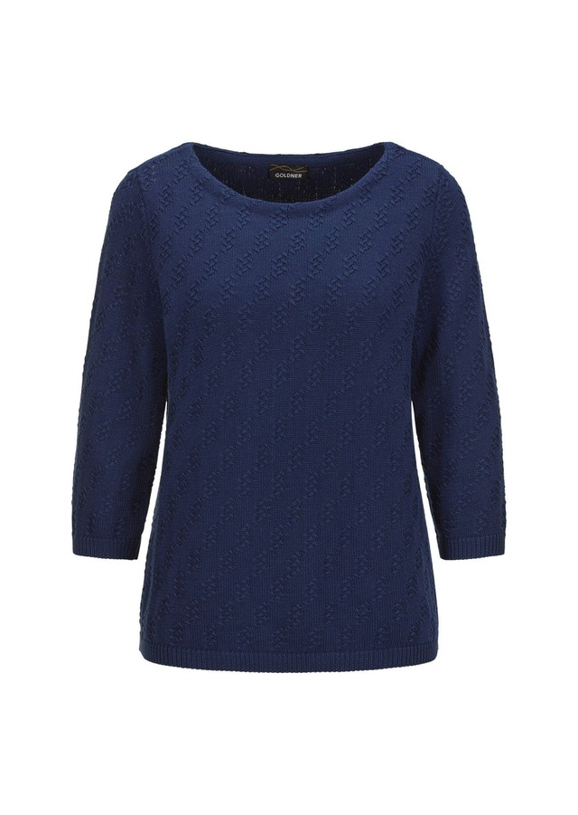 GOLDNER Rundhalspullover »Kurzgröße Halbarm Baumwollpullover mit Struktur« 3/4-Ärmel