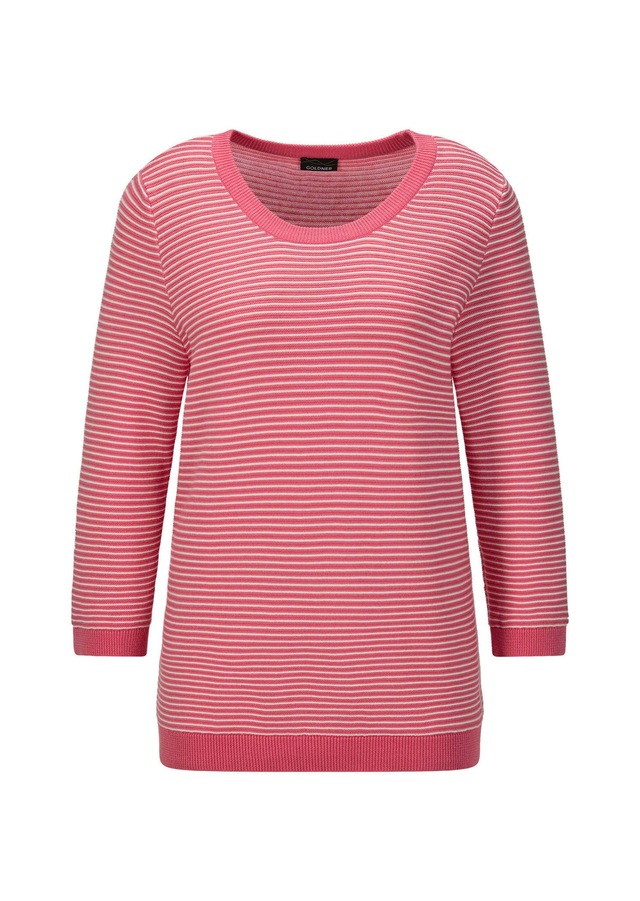 GOLDNER Rundhalspullover »Kurzgröße Halbarm Ringelpullover aus Baumwolle« Rundhalsausschnitt